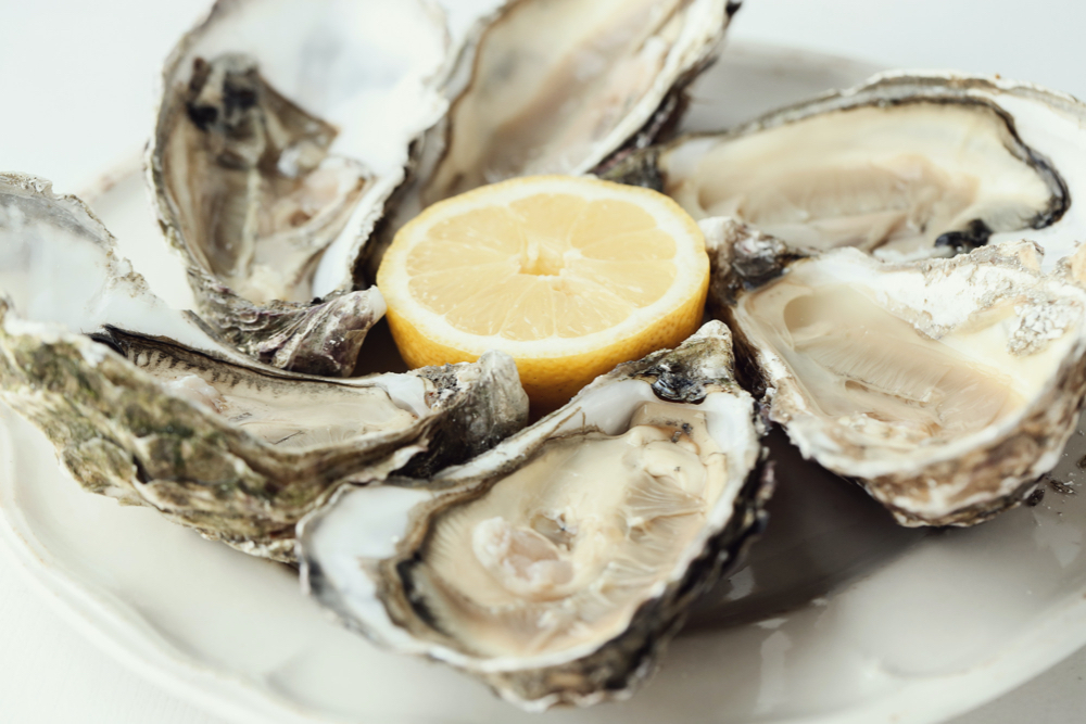 raw oysters with a lemon slice