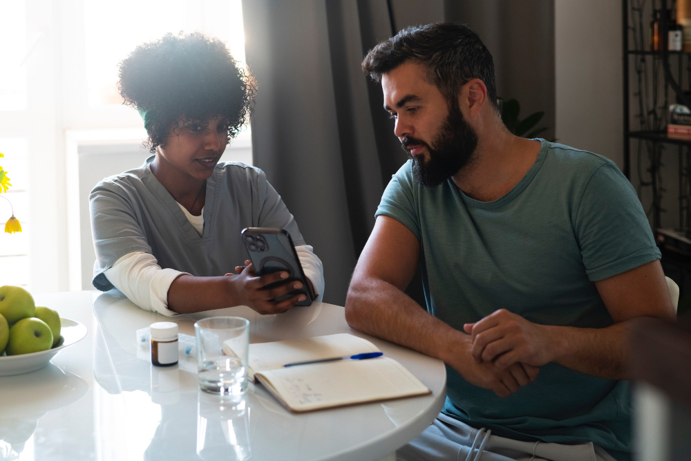 healthy man discussing testosterone and PSA blood test results