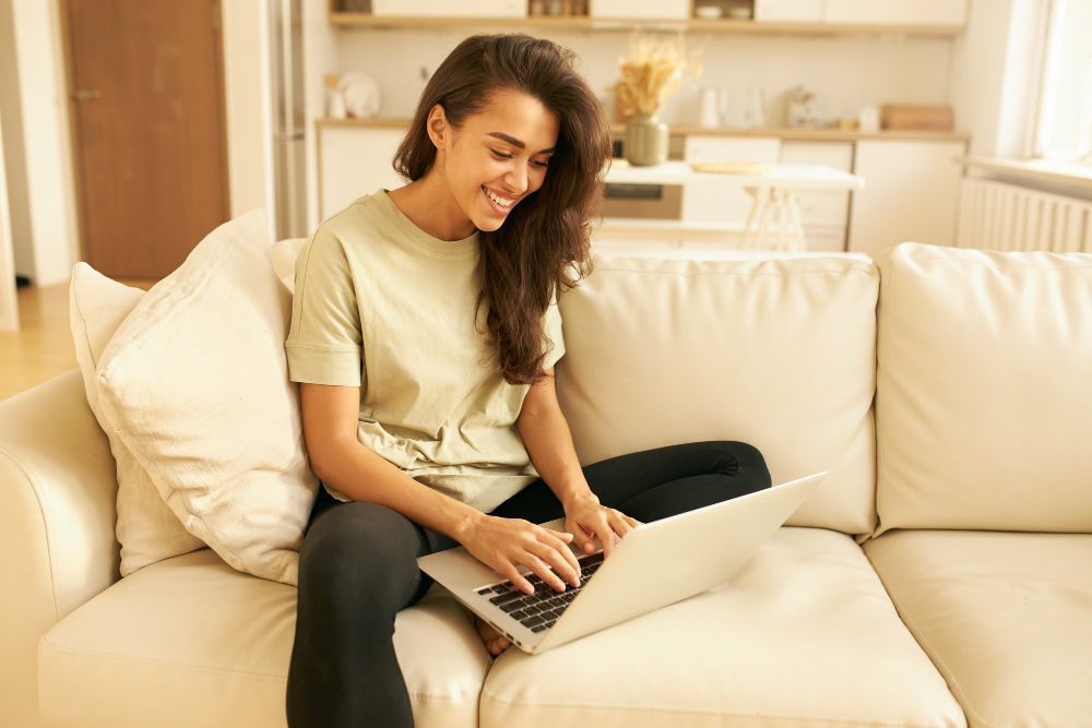 Woman ordering private blood work online from home without a doctor's visit.