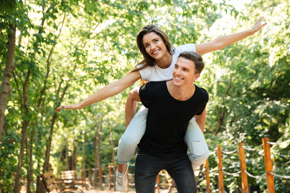 happy healthy couple outside